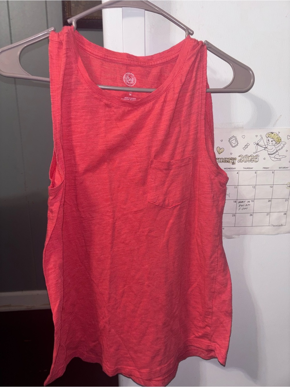 SO Coral Red Sleeveless Tank Top with Pocket